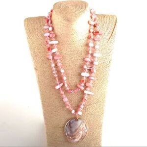 Mother Of Pearl Seashell Pink Long Necklace